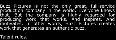 Buzz Pictures is not the only great, full-service production company in the world.  Everyone knows that.